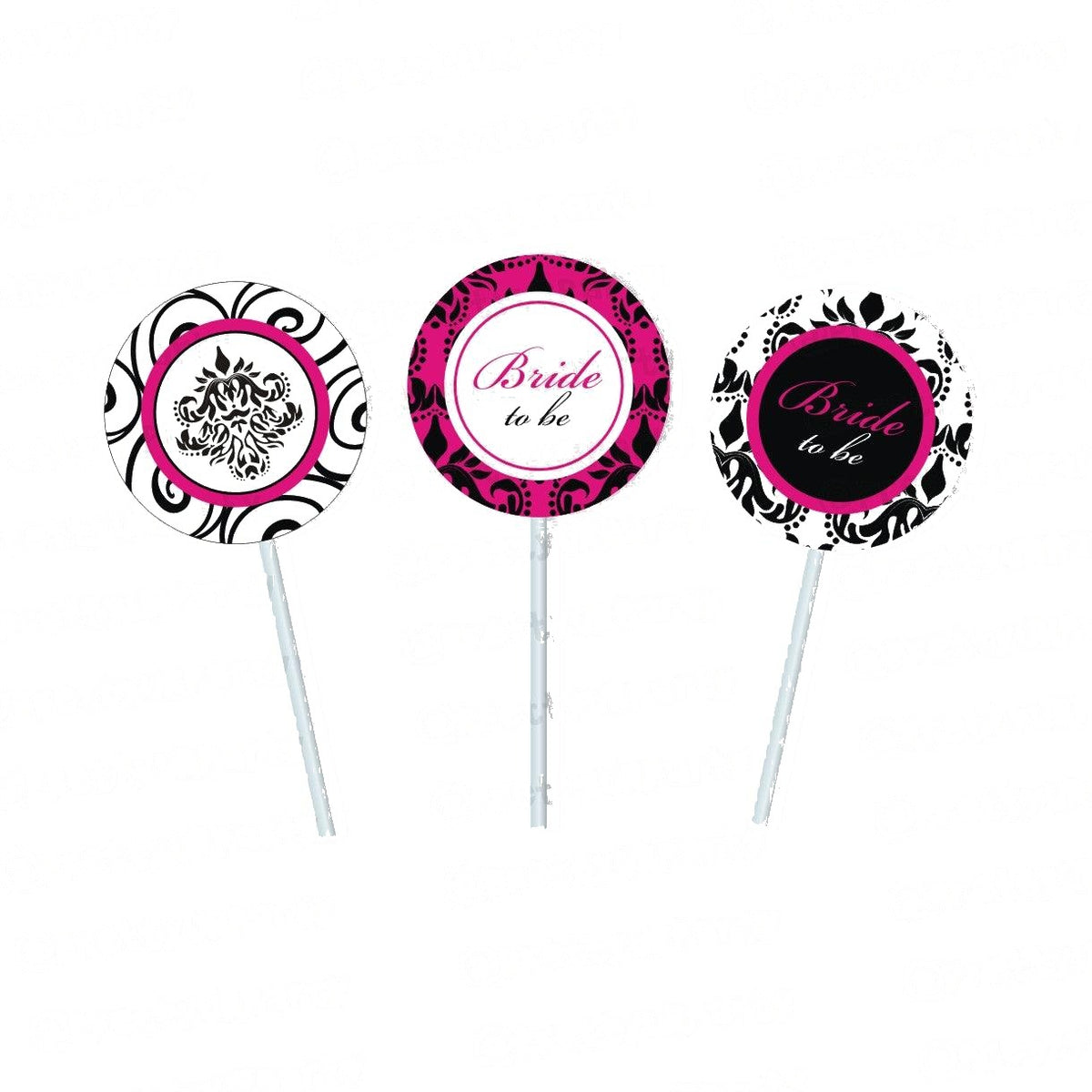 Hot Pink Damask Theme Cupcake / Food Toppers