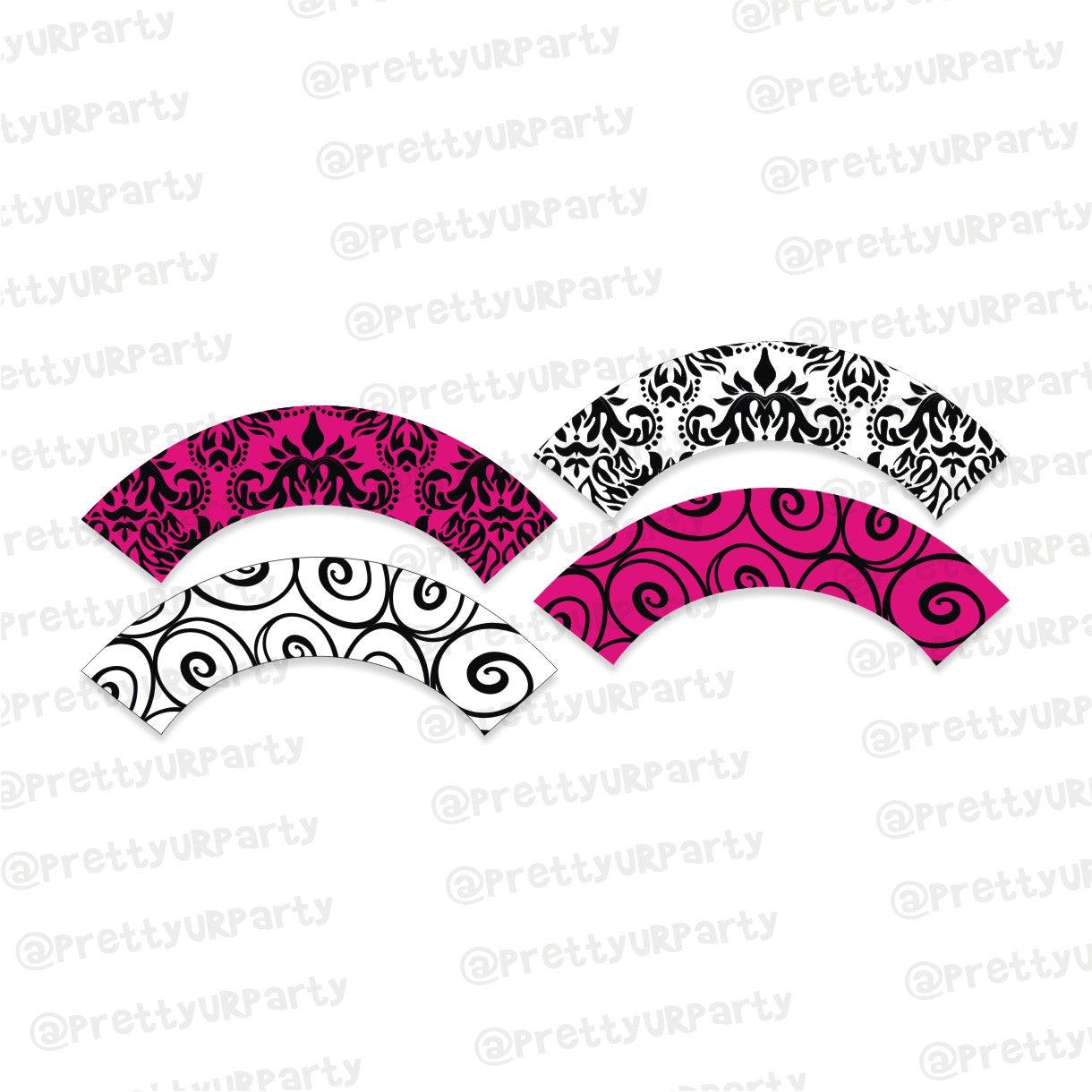 Hot Pink Damask Cupcake Wrappers BABY SHOWER Pretty UR Party Default Title