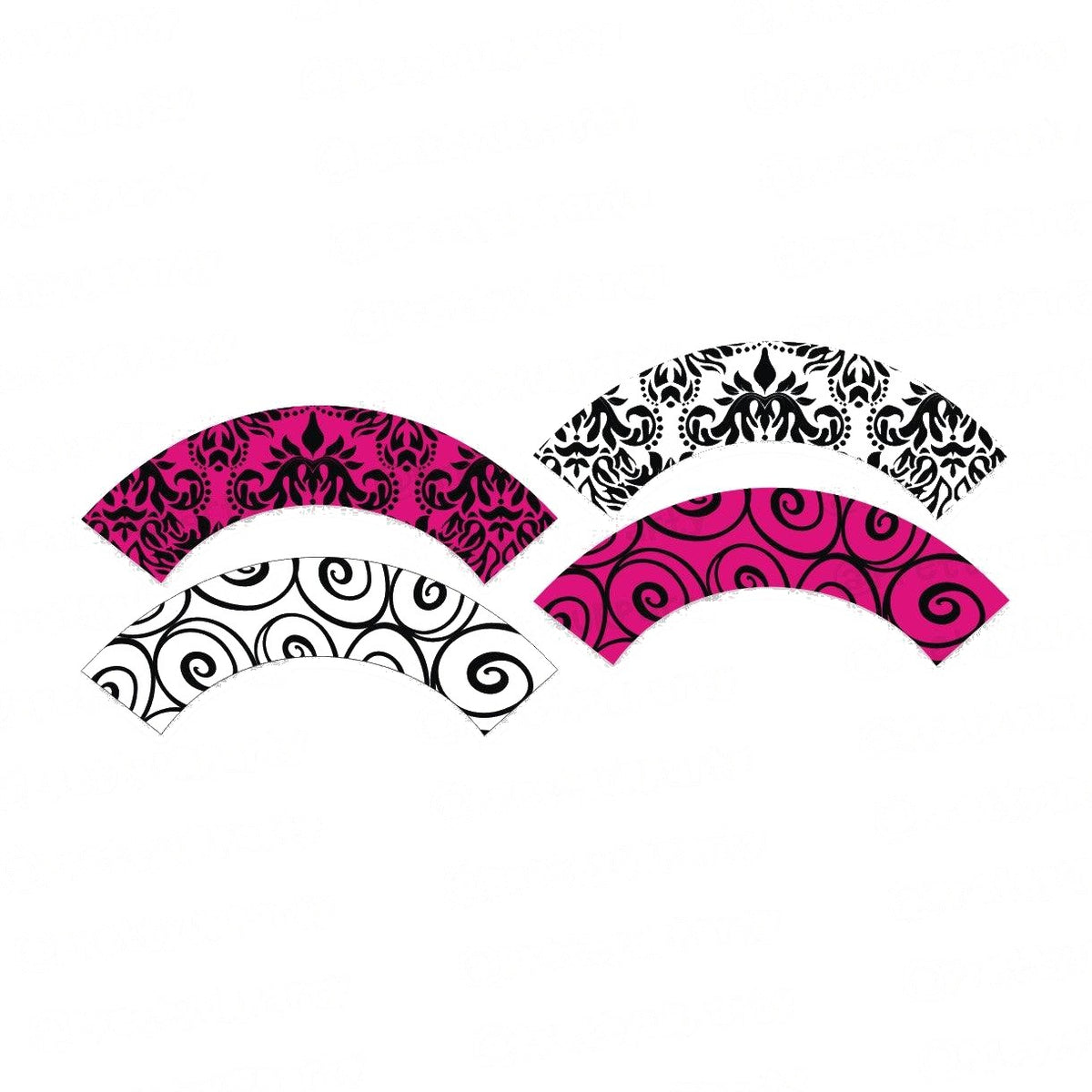 Hot Pink Damask Cupcake Wrappers