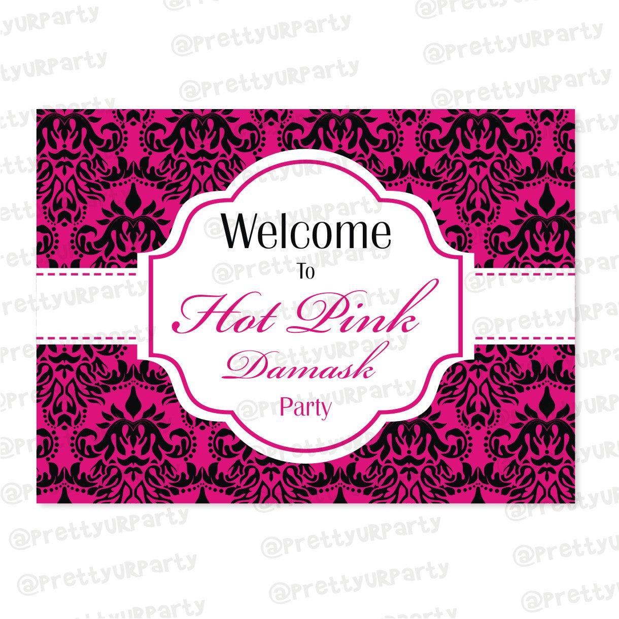 Hot Pink Damask Entrance Banner / Door Sign BABY SHOWER Pretty UR Party Default Title