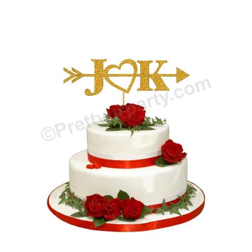 Initials Cake Topper with Heart HANDCRAFTED Pretty UR Party Card Stock Glitter Paper