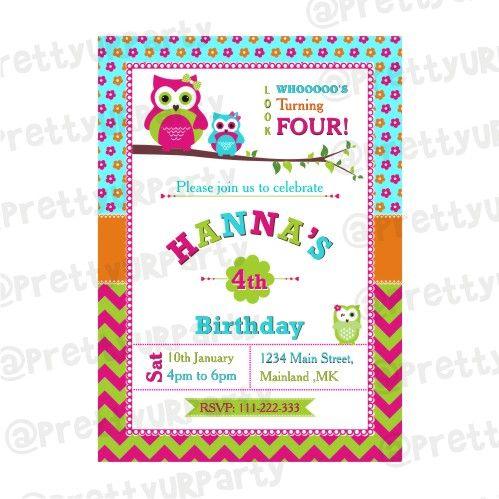 Girly Owl E-Invitations THEME PARTIES Pretty UR Party
