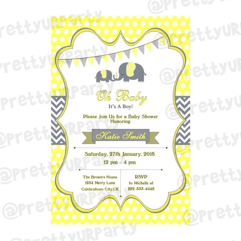Elephant Baby shower Theme E-Invitations BABY SHOWER Pretty UR Party