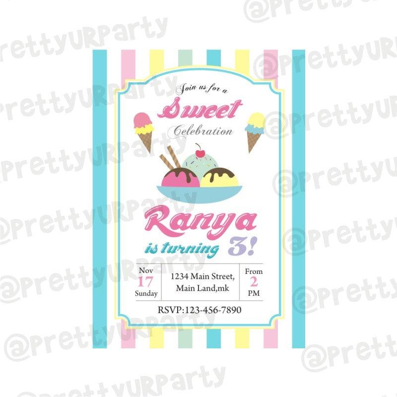 Ice Cream Theme E-Invitations ALL PARTY SUPPLIES Pretty UR Party