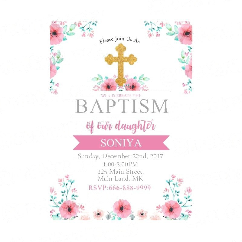 Baptism Pink Theme Invitations