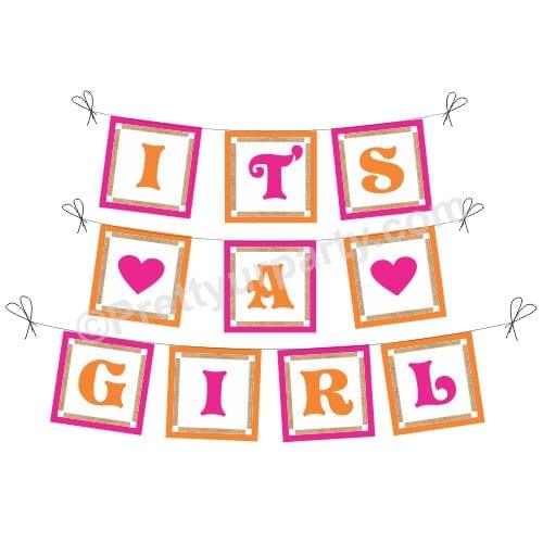 Pink and Orange It's A Girl Baby Shower Bunting BABY SHOWER Pretty UR Party