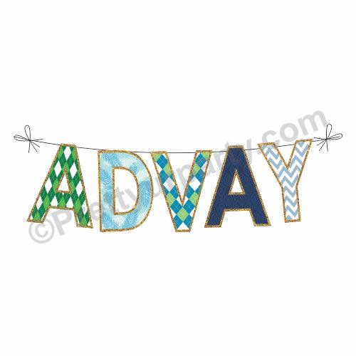 Name Pattern Bunting - Blue HANDCRAFTED Pretty UR Party