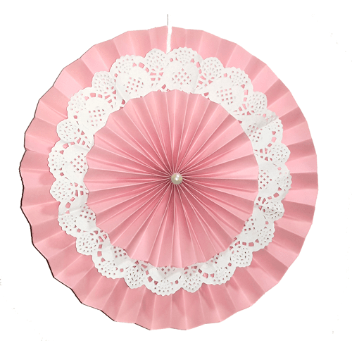Pink Rosette Paper Fans with Doily ALL PARTY SUPPLIES Pretty UR Party 25 cm