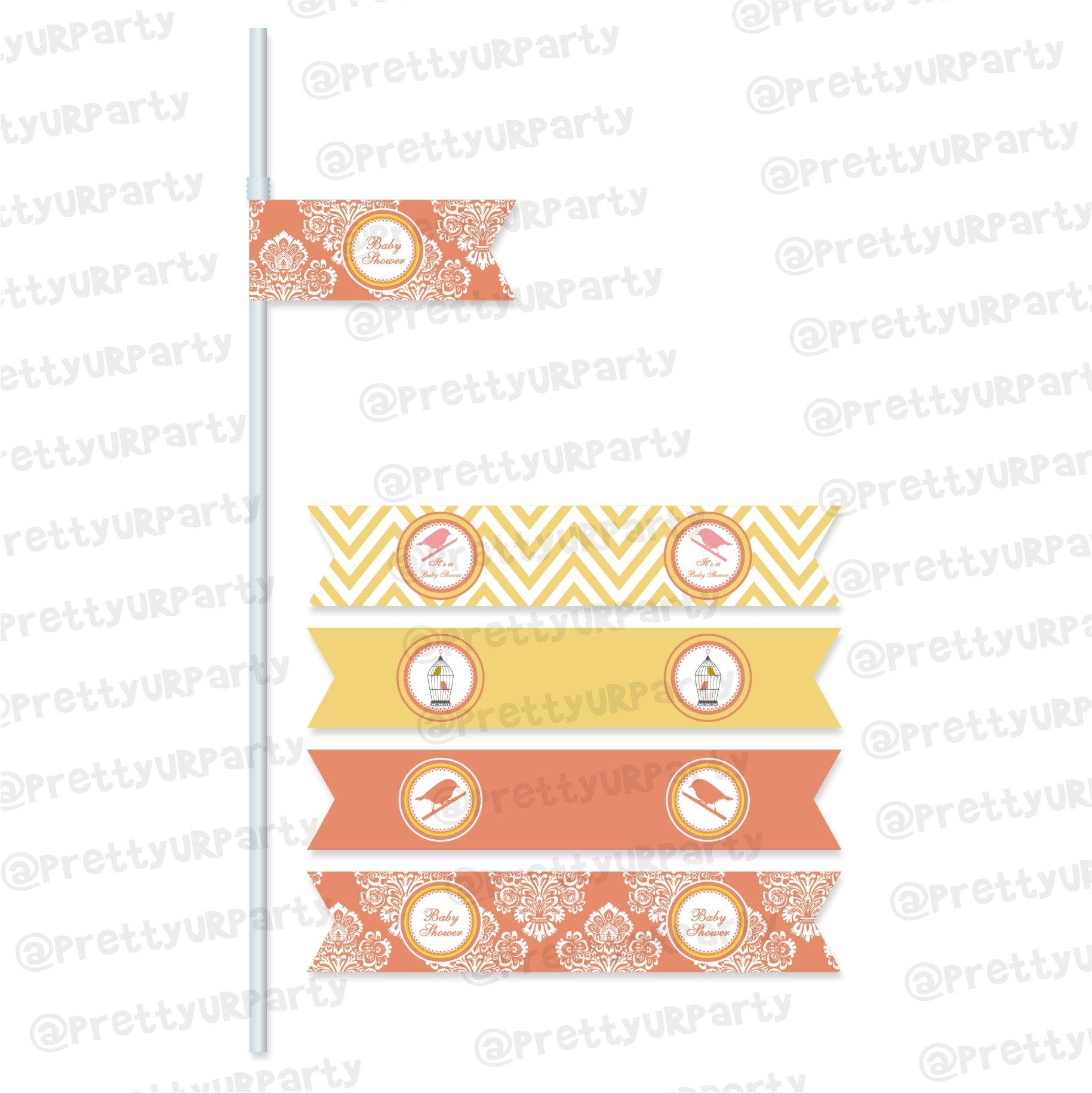 Little Bird Drink Straws BABY SHOWER Pretty UR Party
