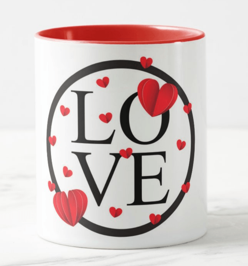 Love Heart Valentines Mug - Rim and Inside Red ALL PARTY SUPPLIES Pretty UR Party