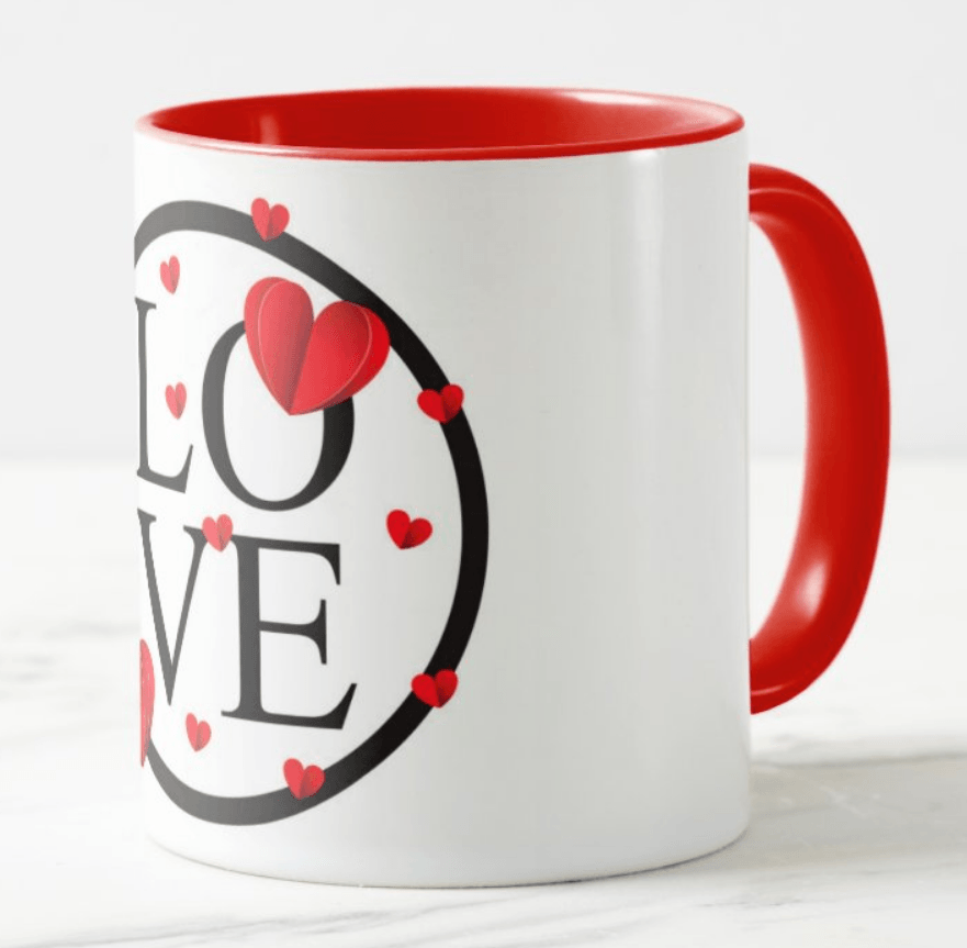Love Heart Valentines Mug - Rim and Inside Red ALL PARTY SUPPLIES Pretty UR Party