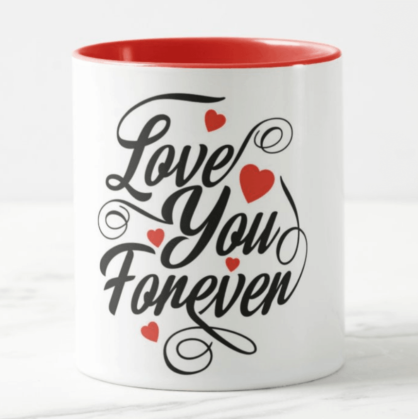 Love You Forever Valentines Mug - Rim and Inside Red ALL PARTY SUPPLIES Pretty UR Party