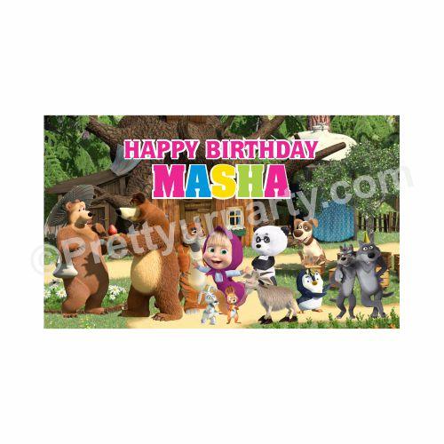 Masha and The Bear Theme Backdrop PERSONALISED Pretty UR Party Default Title