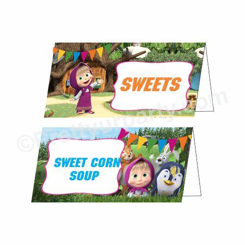 Masha and The Bear Theme Food Labels / Buffet Table Cards THEME PARTIES Pretty UR Party