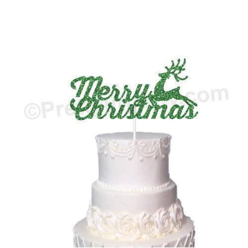 Green Merry Christmas Cake Topper HANDCRAFTED Pretty UR Party