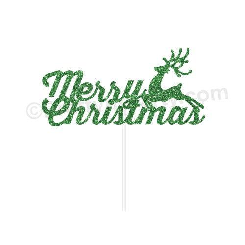 Green Merry Christmas Cake Topper HANDCRAFTED Pretty UR Party