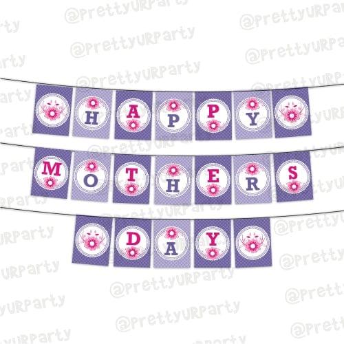 Pink and Purple Polka and Flowers Mothers Day Bunting ALL PARTY SUPPLIES Pretty UR Party