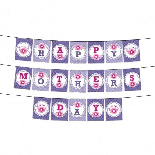 Pink and Purple Polka and Flowers Mothers Day Bunting