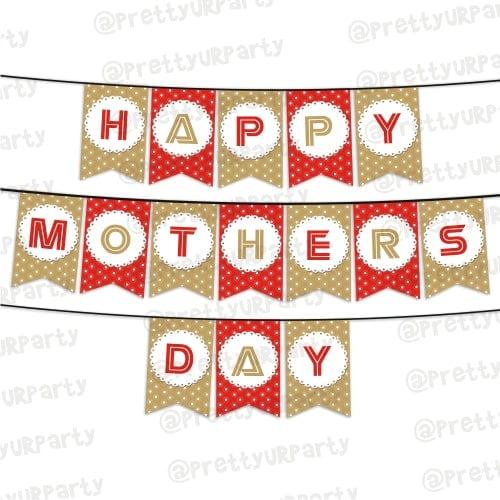 Red and Brown Polka Dots Mothers Day Bunting ALL PARTY SUPPLIES Pretty UR Party