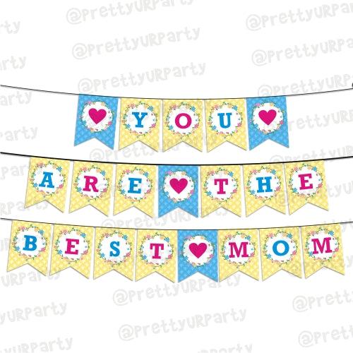 Blue and Yellow Mothers Day Bunting ALL PARTY SUPPLIES Pretty UR Party