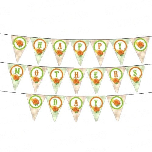 Orange and Green Roses and Checks Mothers Day Bunting