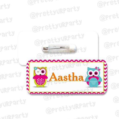Girly Owl Badge / Name Tag PERSONALISED Pretty UR Party