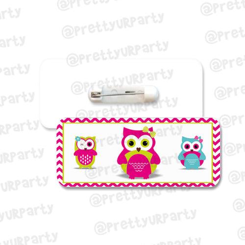Girly Owl Badge / Name Tag PERSONALISED Pretty UR Party