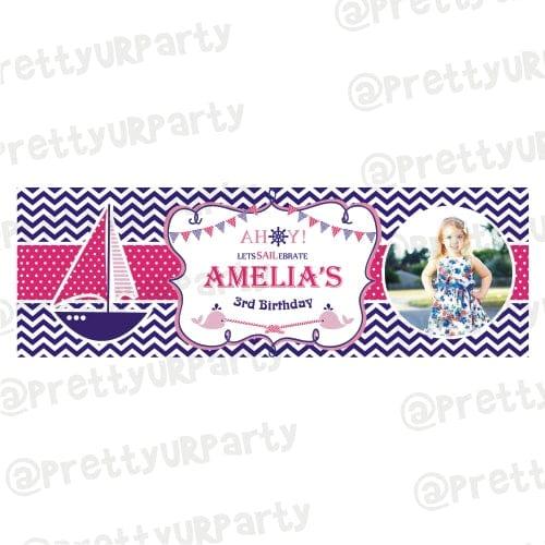 Personalized Girly Nautical Birthday Banner 30in ALL PARTY SUPPLIES Pretty UR Party