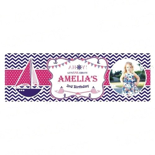 Personalized Girly Nautical Birthday Banner 30in — image 2