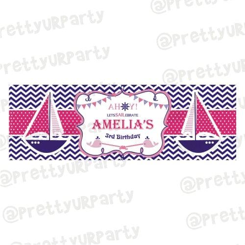 Personalized Girly Nautical Birthday Banner 30in ALL PARTY SUPPLIES Pretty UR Party Default Title