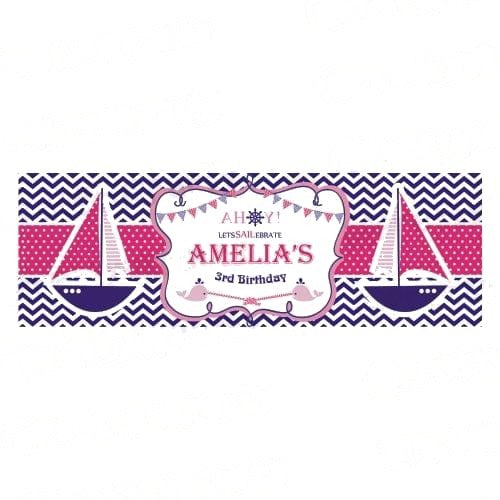 Personalized Girly Nautical Birthday Banner 30in