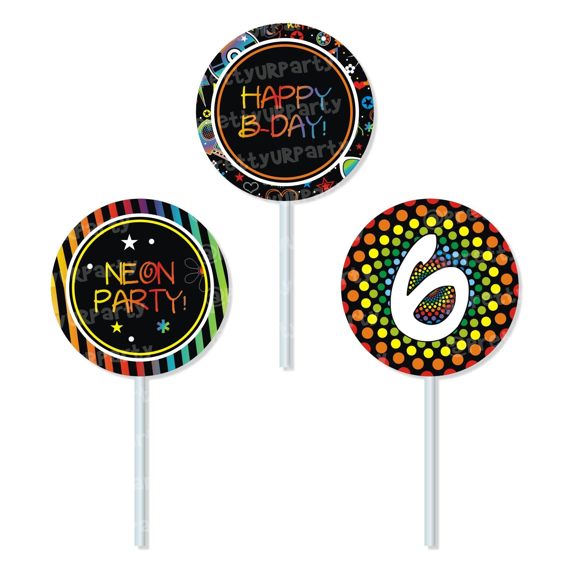 Neon Theme Cupcake / Food Toppers THEME PARTIES Pretty UR Party Default Title
