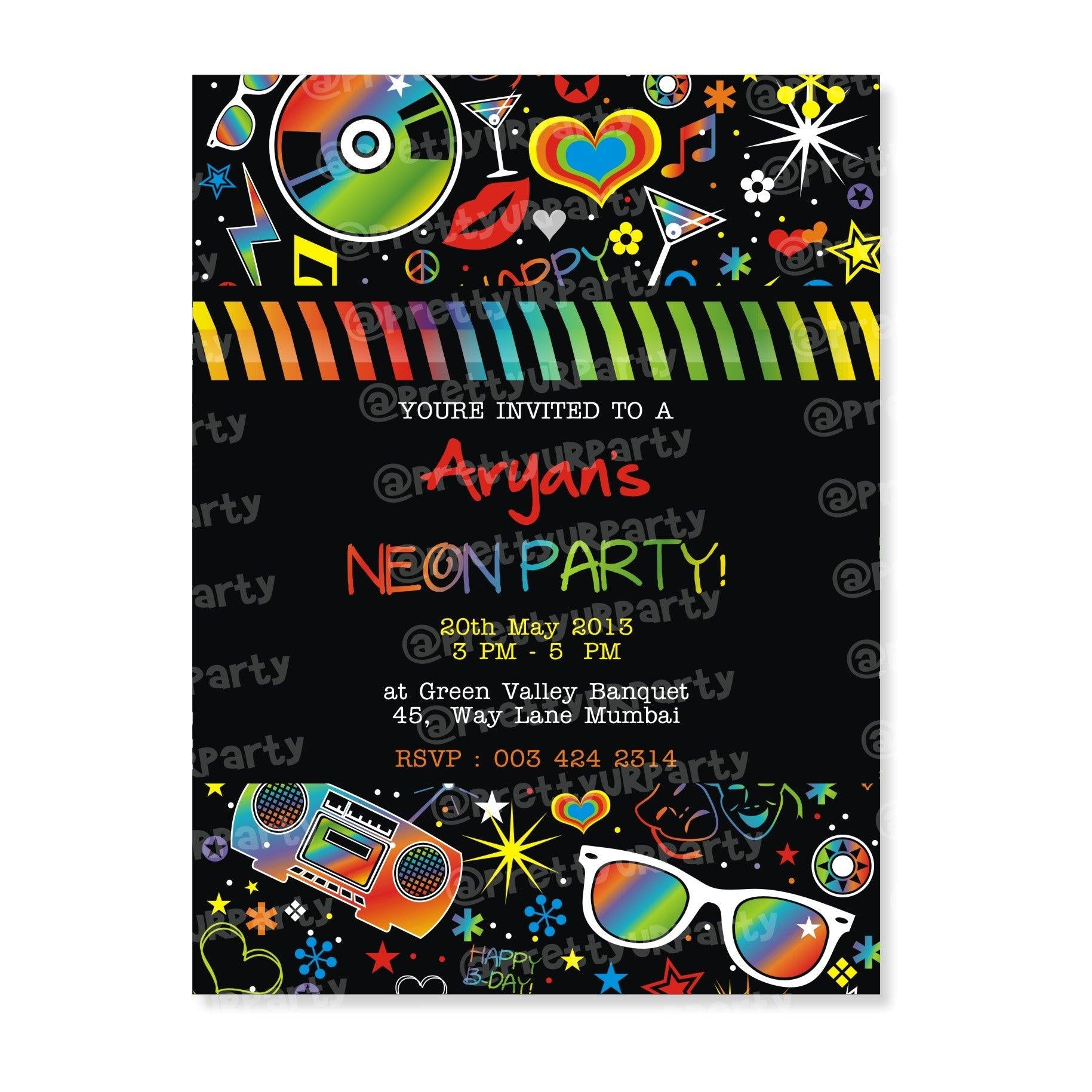 Neon Theme Invitations THEME PARTIES Pretty UR Party Default Title