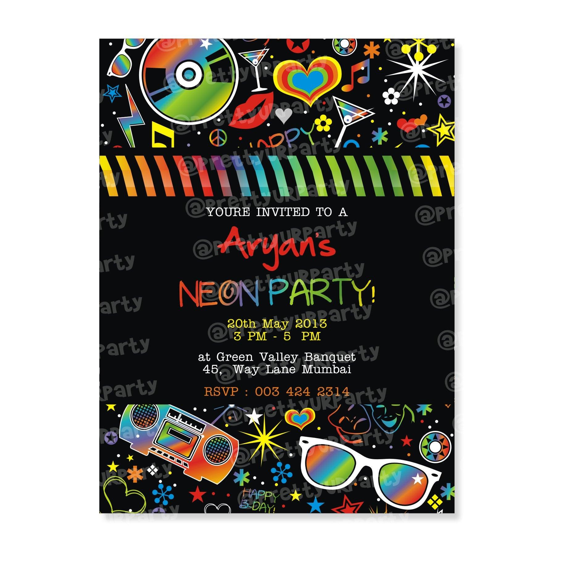 Neon Theme Invitations THEME PARTIES Pretty UR Party Default Title