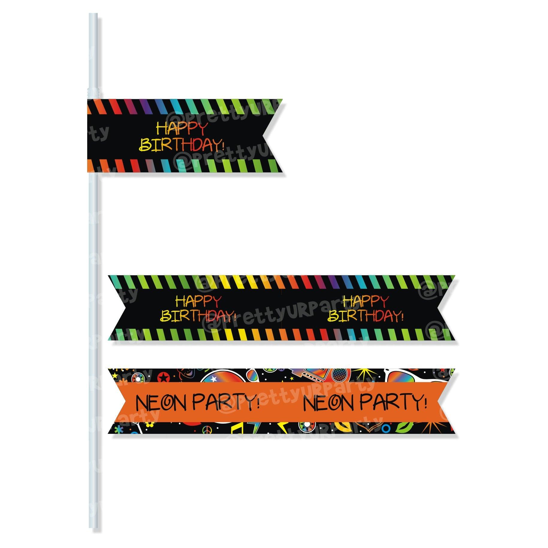 Neon Theme Drink Straws THEME PARTIES Pretty UR Party