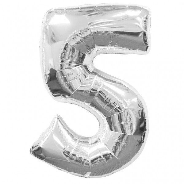 5 Number Foil Balloon ALL PARTY SUPPLIES Pretty UR Party 16 inch Silver