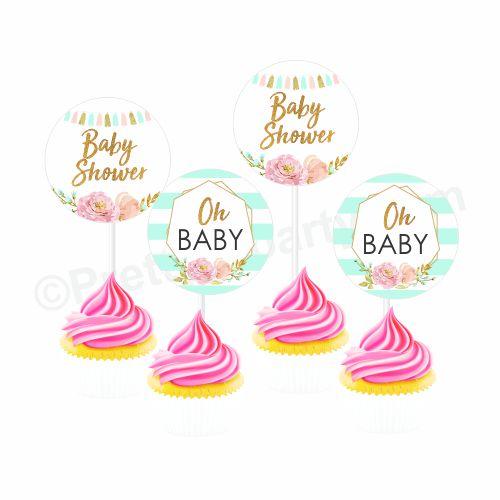 Oh Baby Theme Cupcake / Food Toppers BABY SHOWER Pretty UR Party