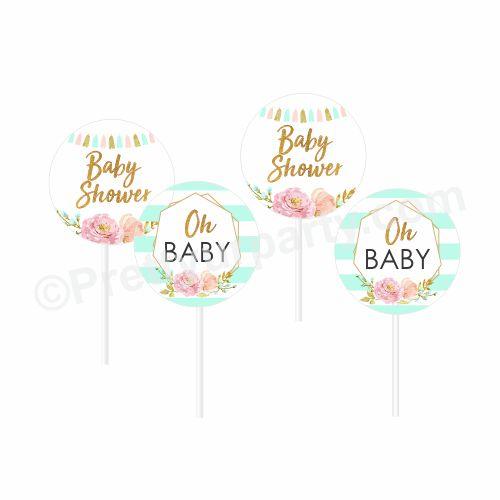 Oh Baby Theme Cupcake / Food Toppers BABY SHOWER Pretty UR Party Default Title