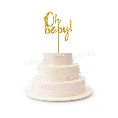 Oh Baby Cake Topper HANDCRAFTED Pretty UR Party Card Stock Glitter Paper