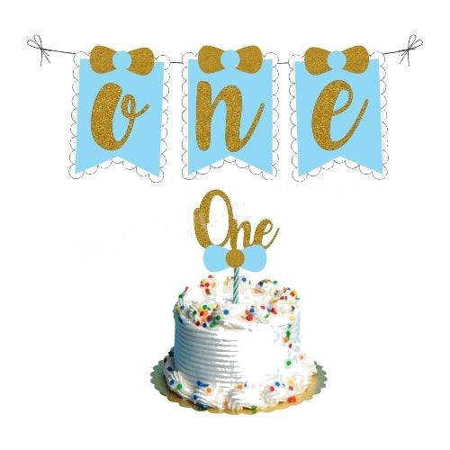 One Cake Topper and Bunting - Blue