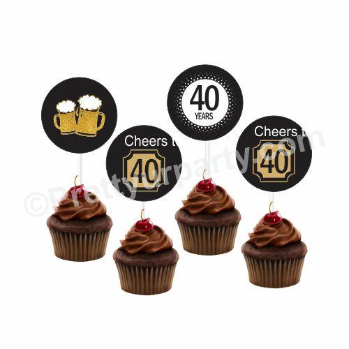 Cheers to 40th Birthday Theme Cupcake / Food Toppers THEME PARTIES Pretty UR Party