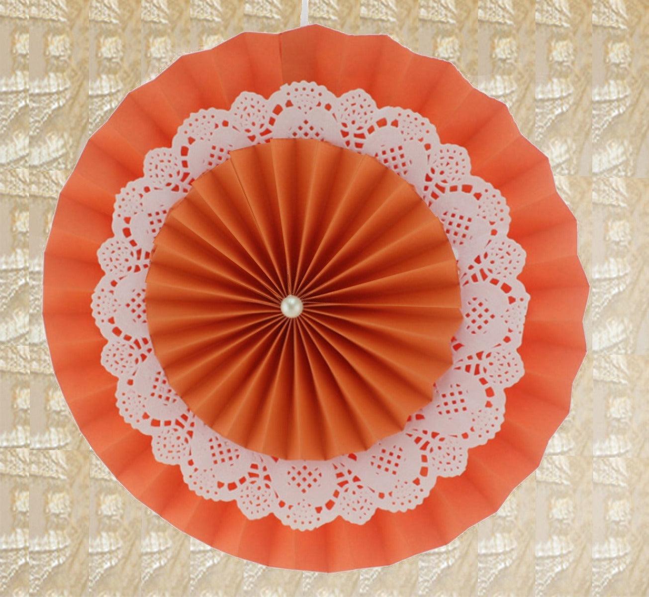 Orange Rosette Paper Fans with Doily - Big ALL PARTY SUPPLIES Pretty UR Party