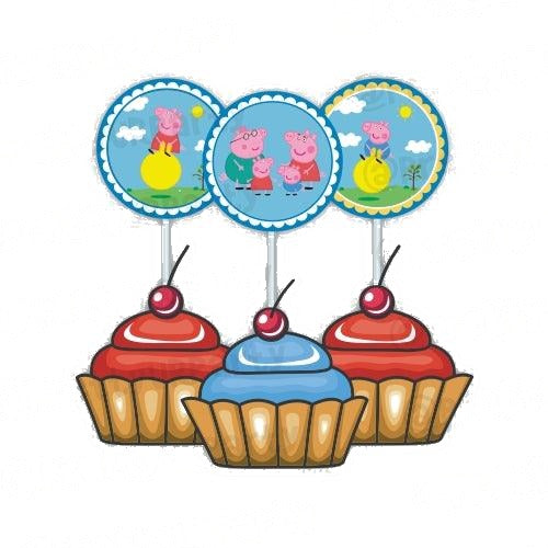 Peppa pig Inspired Cupcake / Food Toppers