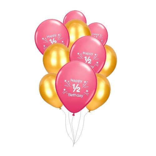Pink and Gold 1/2 Birthday Balloons - Pack of 10 ALL PARTY SUPPLIES Pretty UR Party