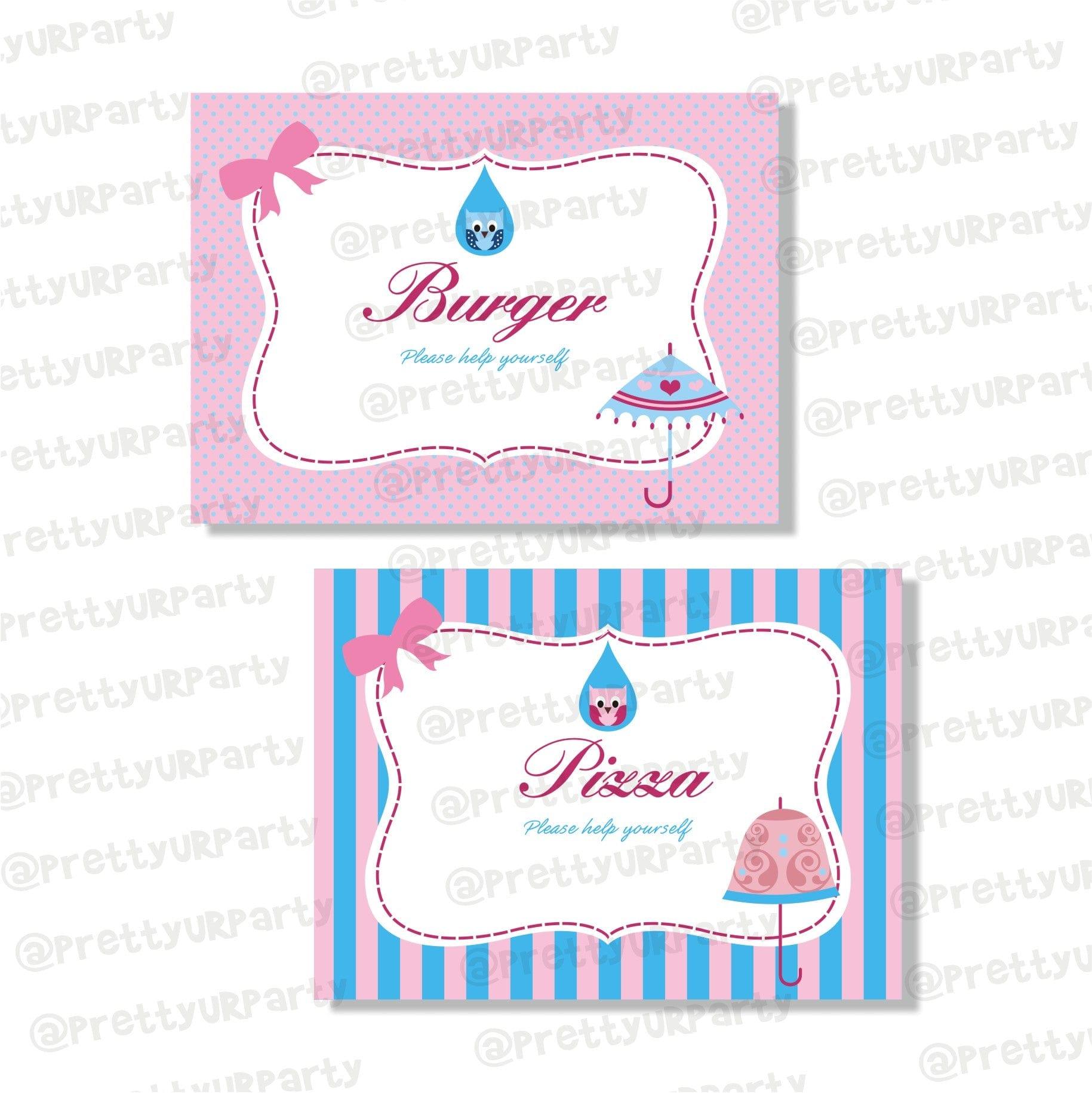 Pink and Blue Food Labels / Buffet Table Cards BABY SHOWER Pretty UR Party Default Title