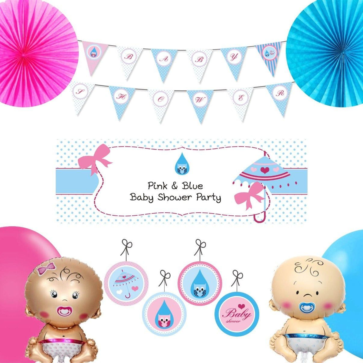 Pink and Blue Baby Shower Decorations Package BABY SHOWER Pretty UR Party Pink and Blue Baby Shower Decorations Package BABY SHOWER Pretty UR Party