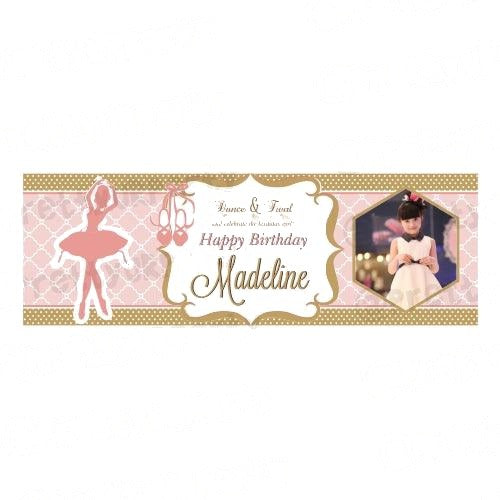 Personalized Pink and Gold Ballet Birthday Banner 30in — image 2