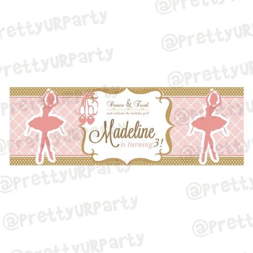 Personalized Pink and Gold Ballet Birthday Banner 30in ALL PARTY SUPPLIES Pretty UR Party Default Title