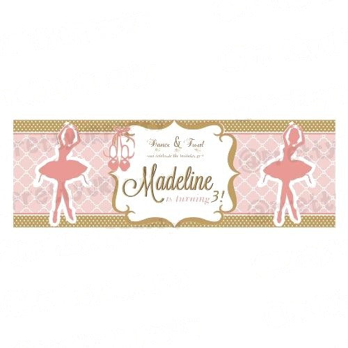 Personalized Pink and Gold Ballet Birthday Banner 30in