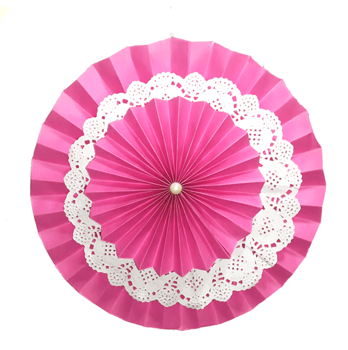 Dark Pink Rosette Paper Fans with Doily ALL PARTY SUPPLIES Pretty UR Party
